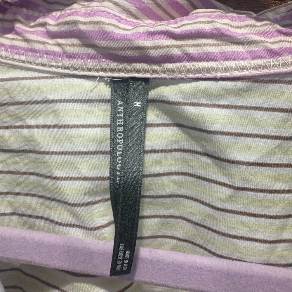 Anthropologie Striped Drawstring Button-Front Blouse. Size M (can fit up to XL) - Picture 6 of 10
